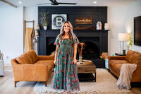 Green and Floral Mesh Maxi Dress