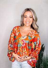Tangerine Satin Floral Top
