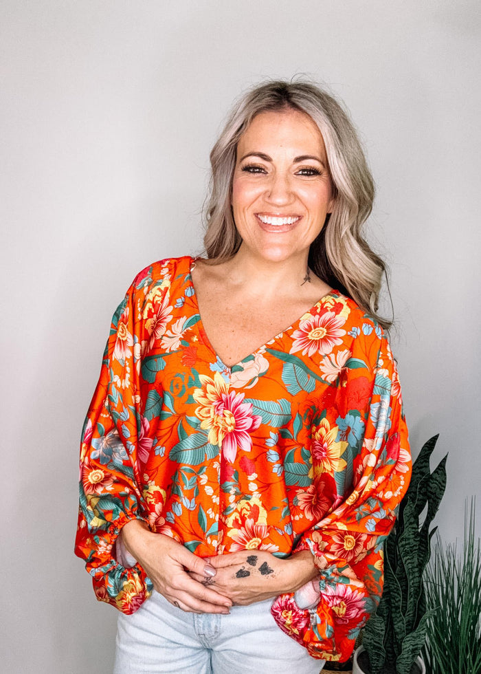 Tangerine Satin Floral Top