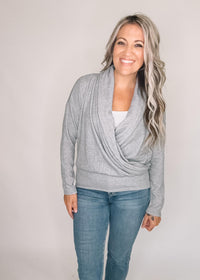 Heather Grey Surplice Shawl Top