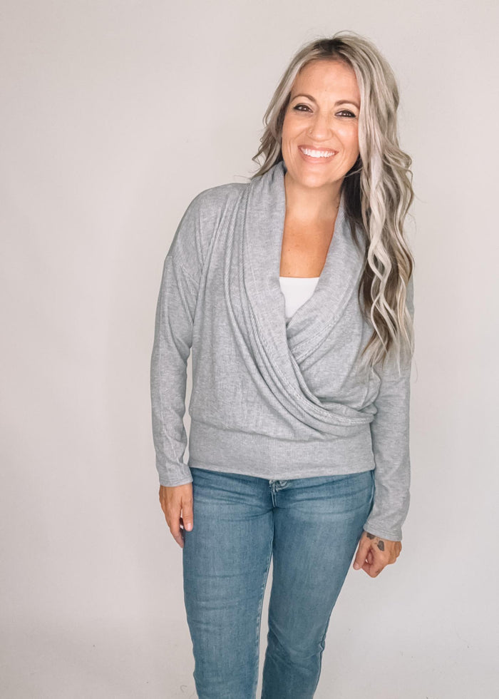 Heather Grey Surplice Shawl Top