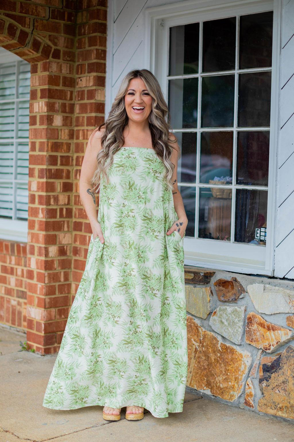 Olive Floral Tube Dress