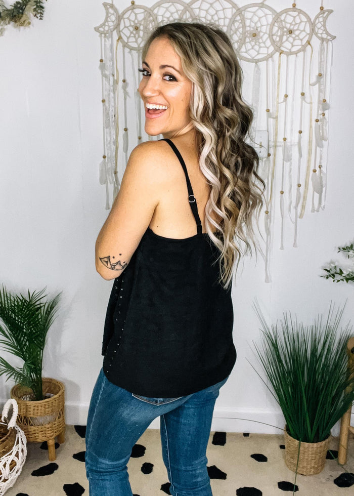 Suede Knit Camisole with Rhinestones