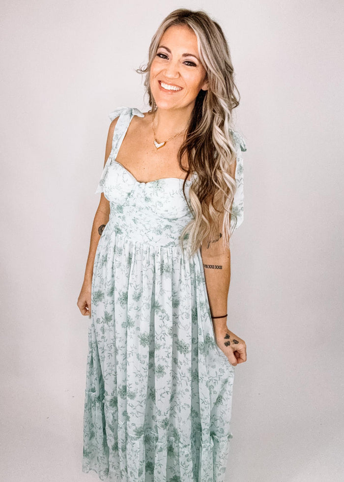 Light Sage Garden Party Sweetheart Midi Dress