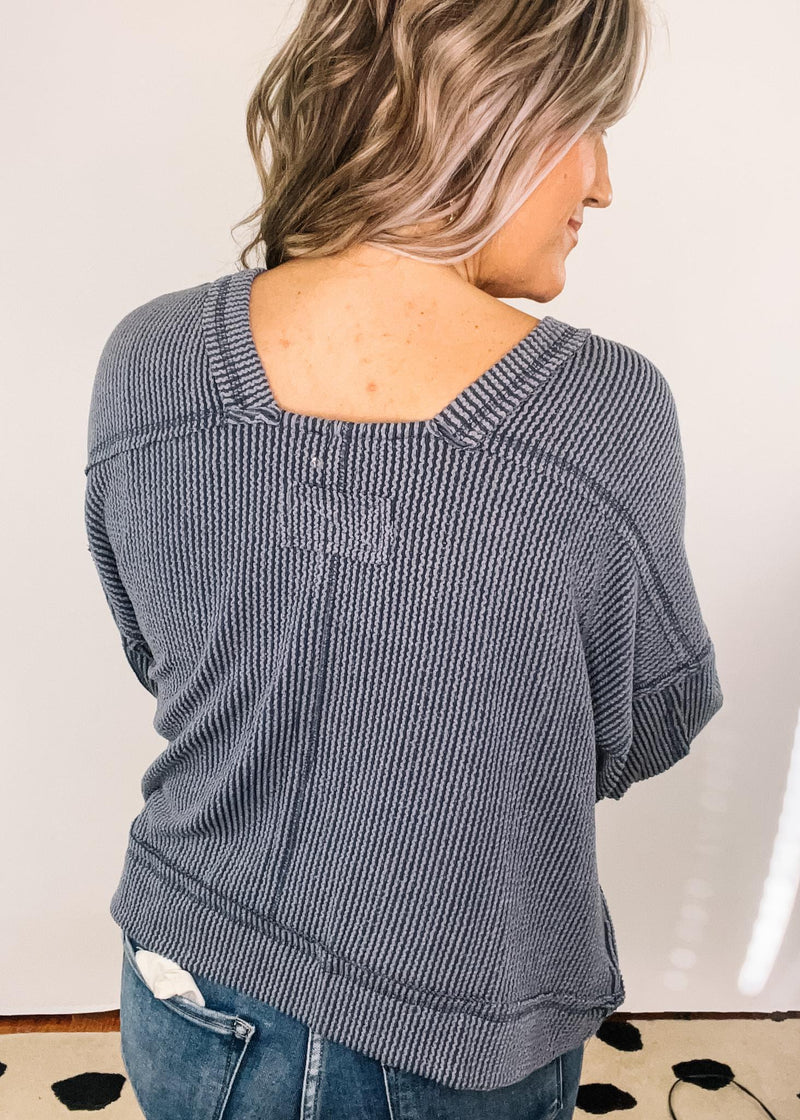 Oversized Two Toned Otto Ribbed Knit Top