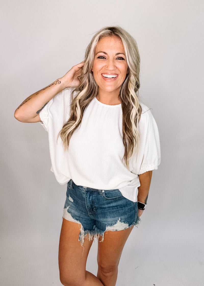 Textured Elastic Cuff Blouse
