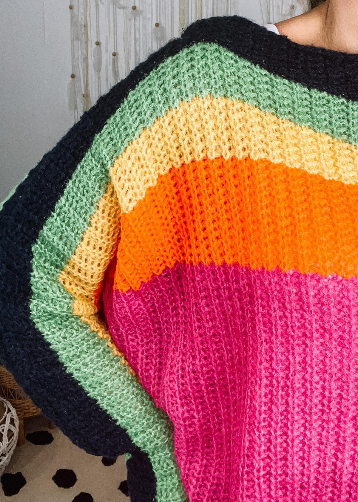 Rainbow Stripe Knit Dolman Sweater