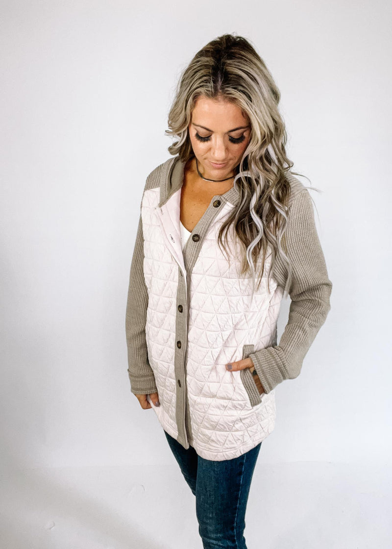 Quilted Ribbed Button Down Jacket