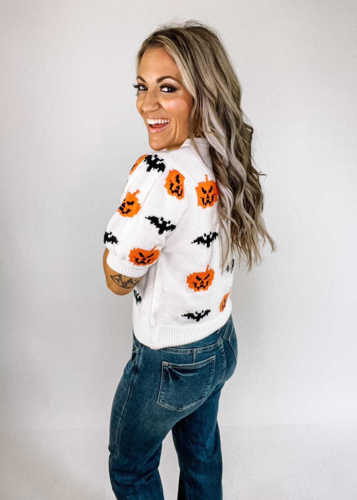 Halloween Pumpkin and Bat Sweater