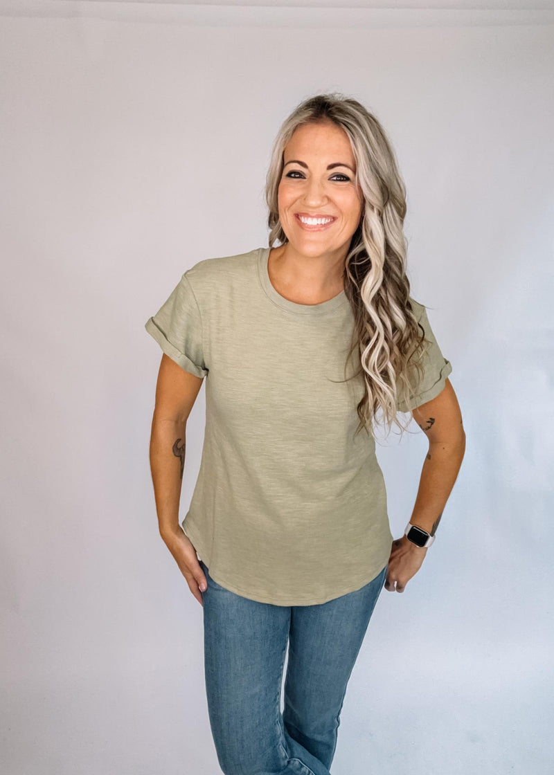 Round Neck Cuffed Sleeve T-Shirt