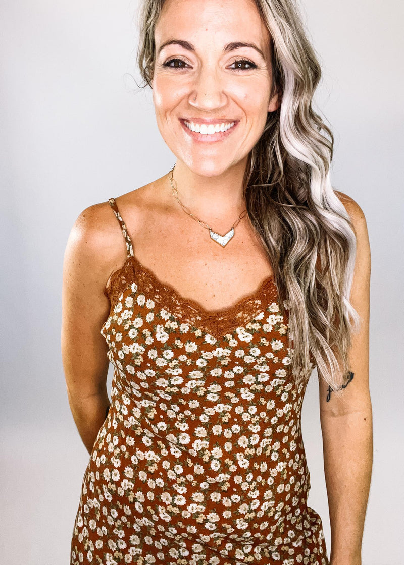 Brown Floral Lace Trim Slip Dress – The Teal Eagle Boutique