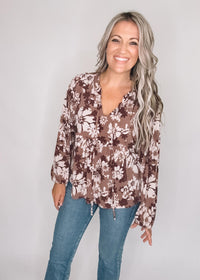 Brown and Cream Floral Babydoll Top