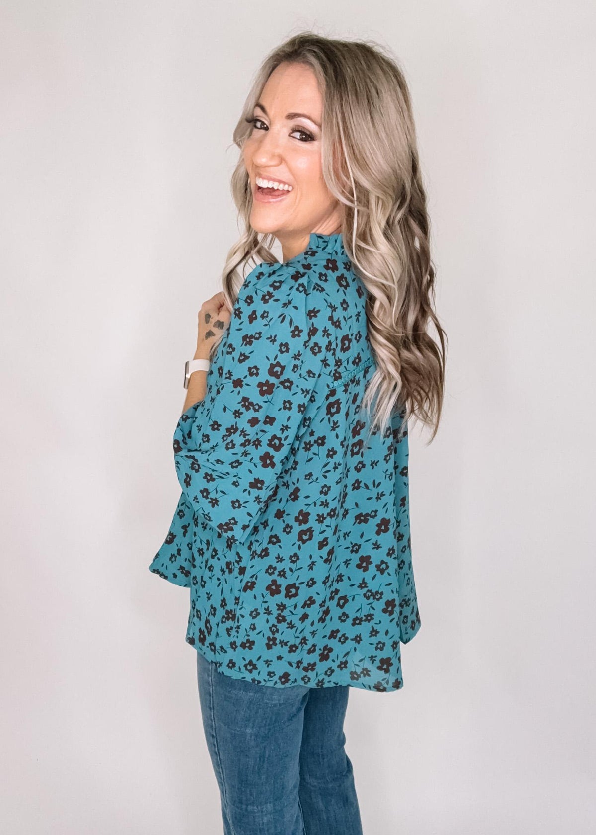 BLACK FRIDAY- Teal Floral Blouse