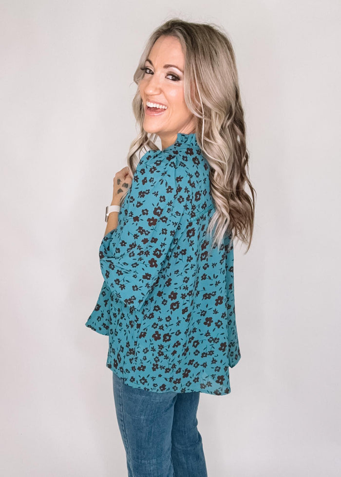 BLACK FRIDAY- Teal Floral Blouse