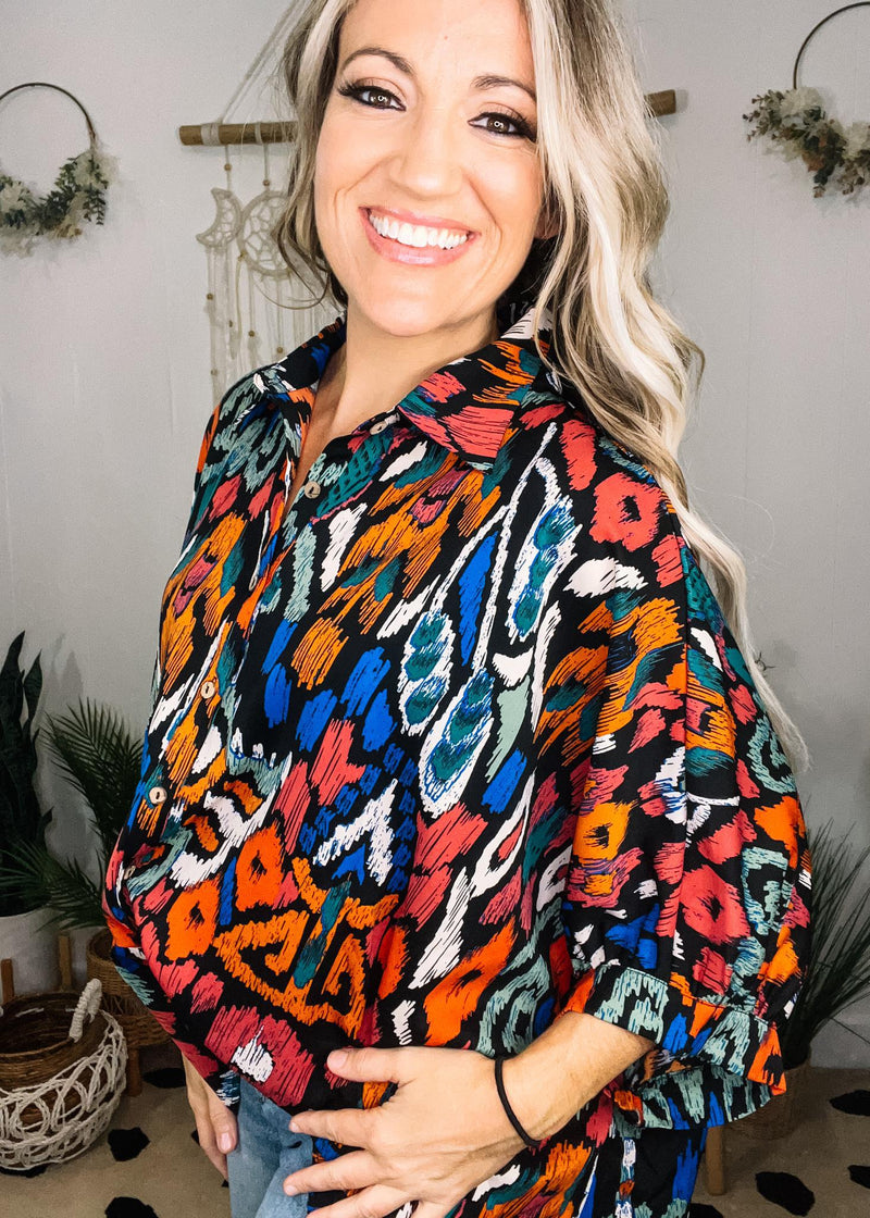 Abstract Printed Dolman Blouse