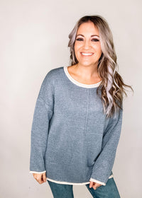 Blue Knit with White Trim