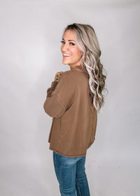 Brown Reverse Stitch Long Sleeve Top