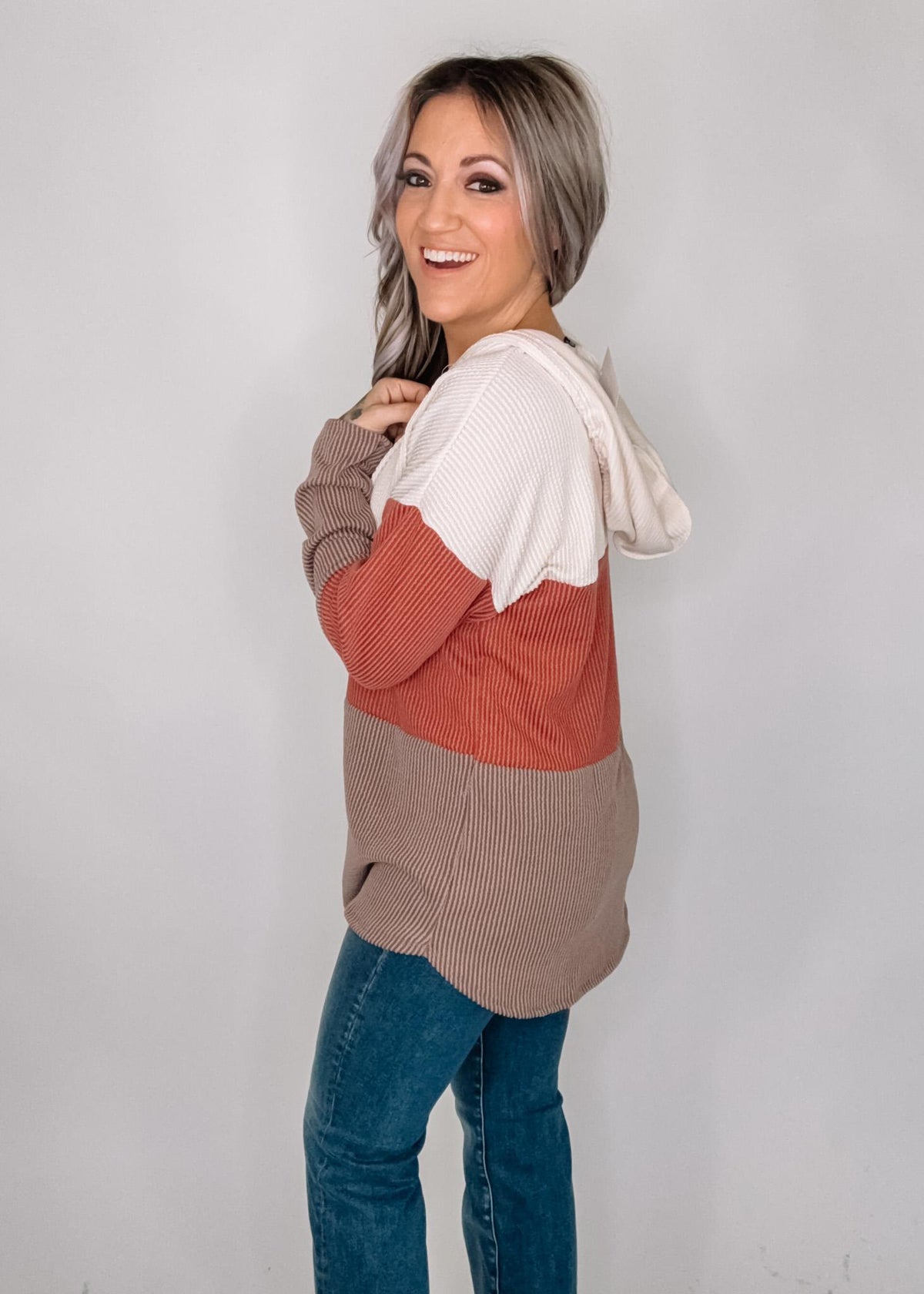 Cream Rust Ribbed Hoodie