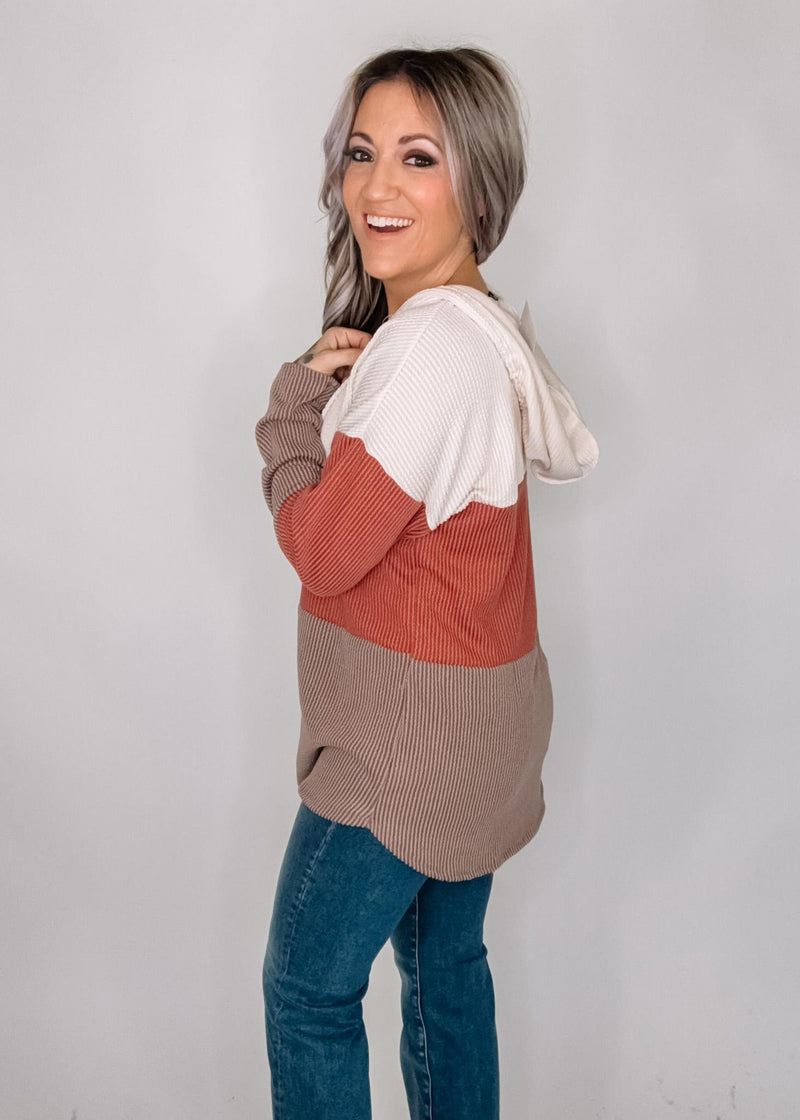 Cream Rust Ribbed Hoodie