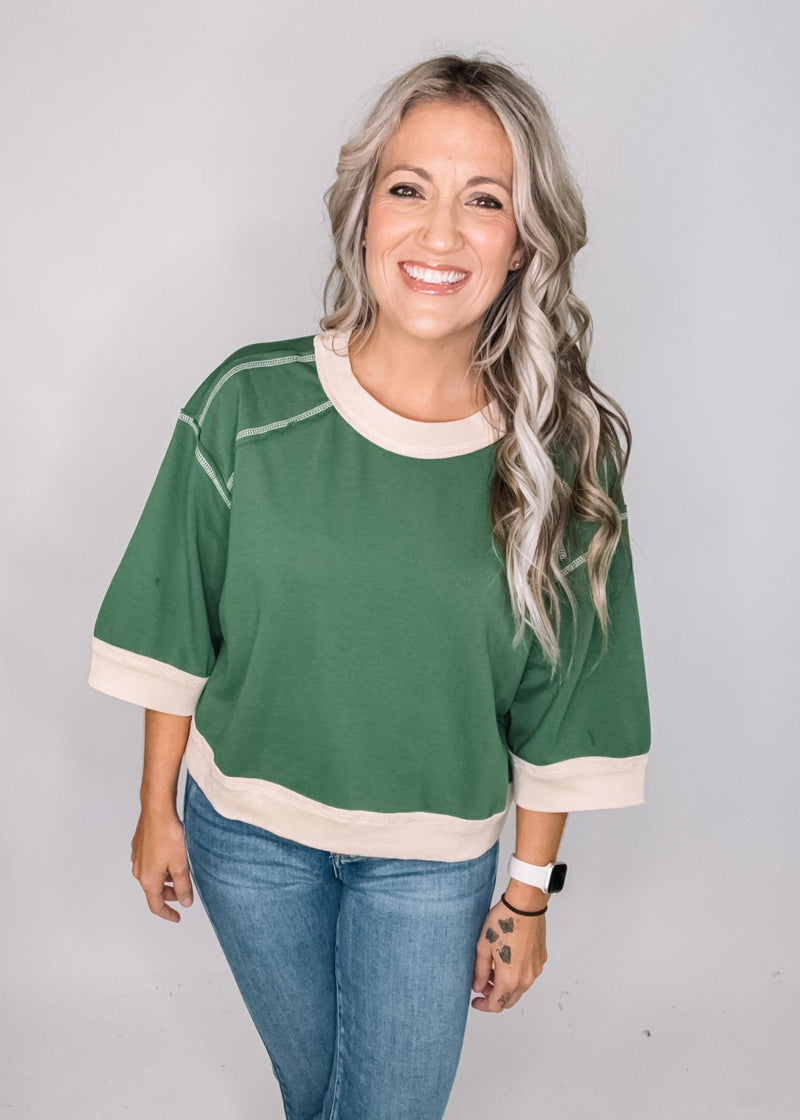 Green Chunky Top with Trim