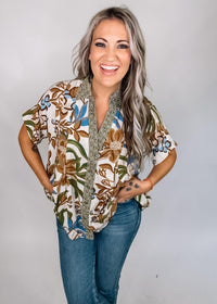 Walnut Mix Printed Top with Pleats
