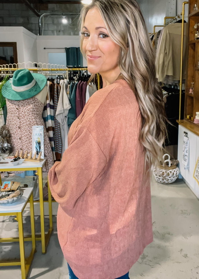 V-Neck Pucker Cord Knit Top