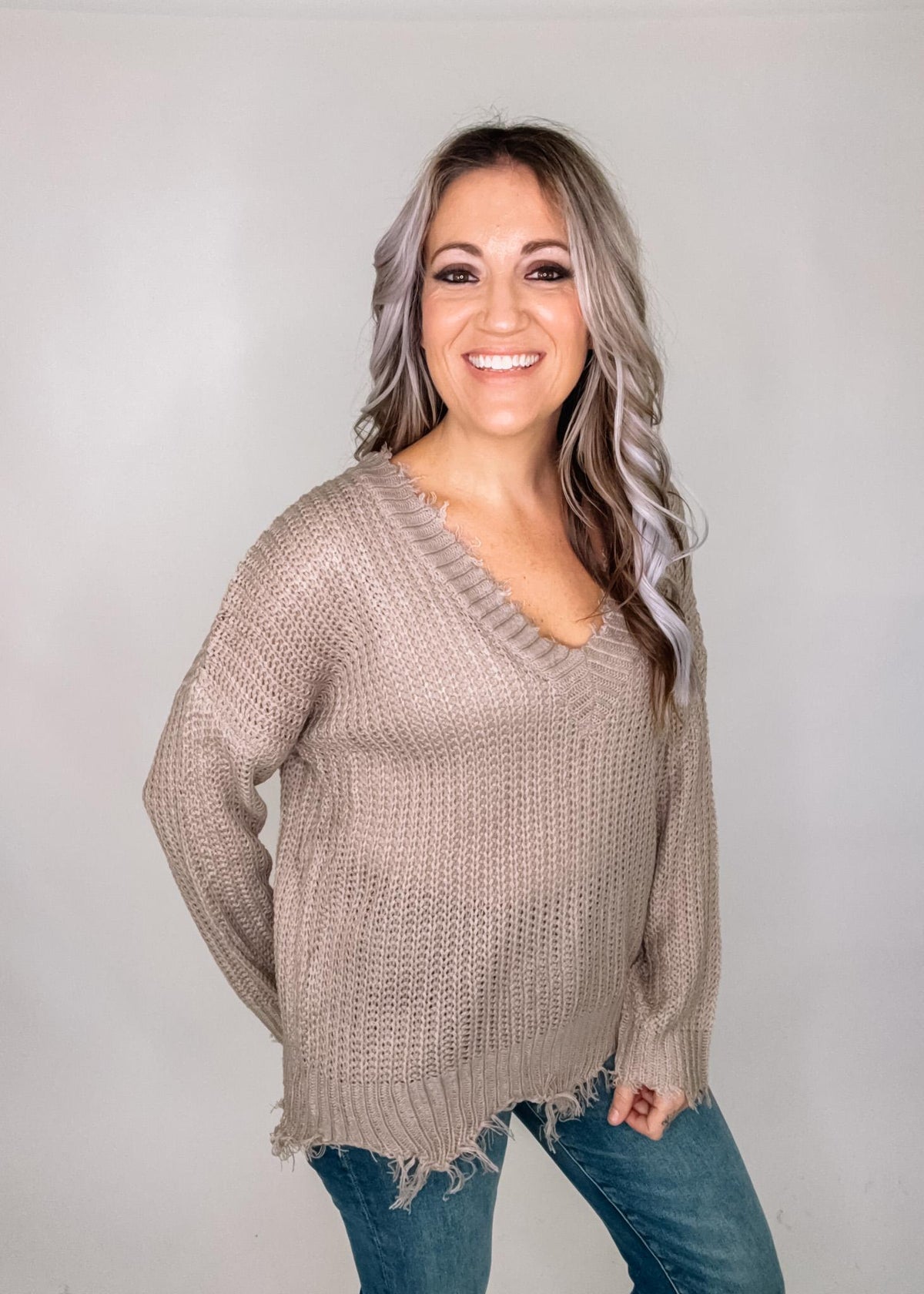 Distressed Hem Knit Sweater