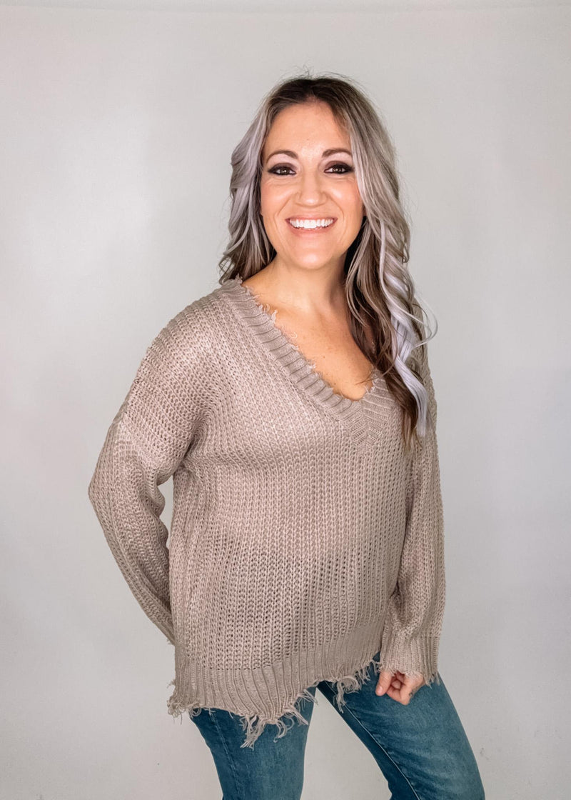 Distressed Hem Knit Sweater