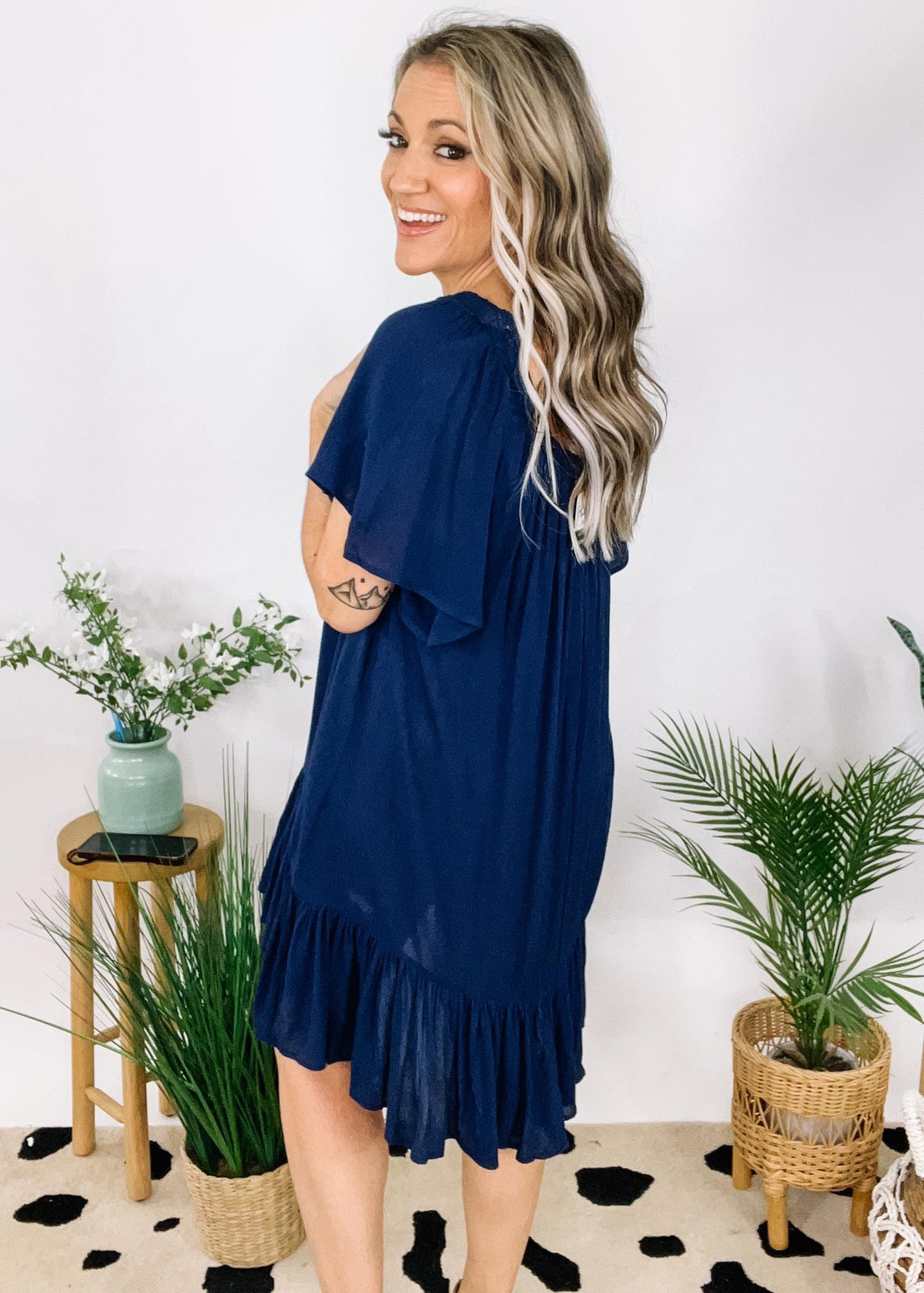 Flowy Dress with Lace and Button Details The Teal Eagle Boutique Flowy Dress with Lace and Button Details The Teal Eagle Boutique