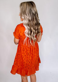 Drop Shoulder Embroidered Eyelet Dress