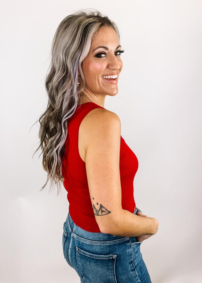 Red Tank with Rhinestone Bow Detail