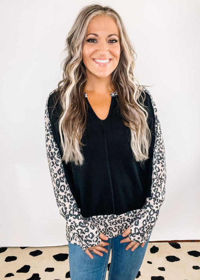 Leopard and Black Thump Opening Tunic Top