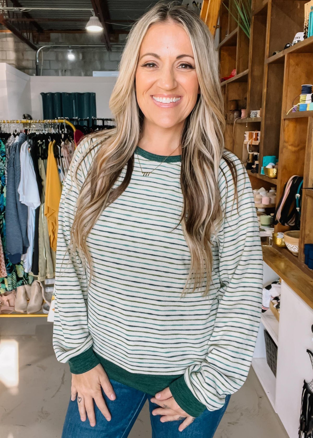 Hunter Green Stripe Top
