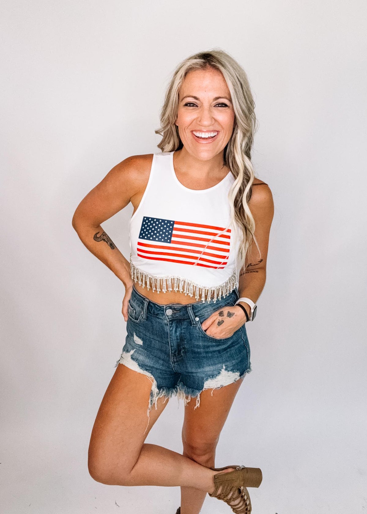 American Flag Rhinestone Top