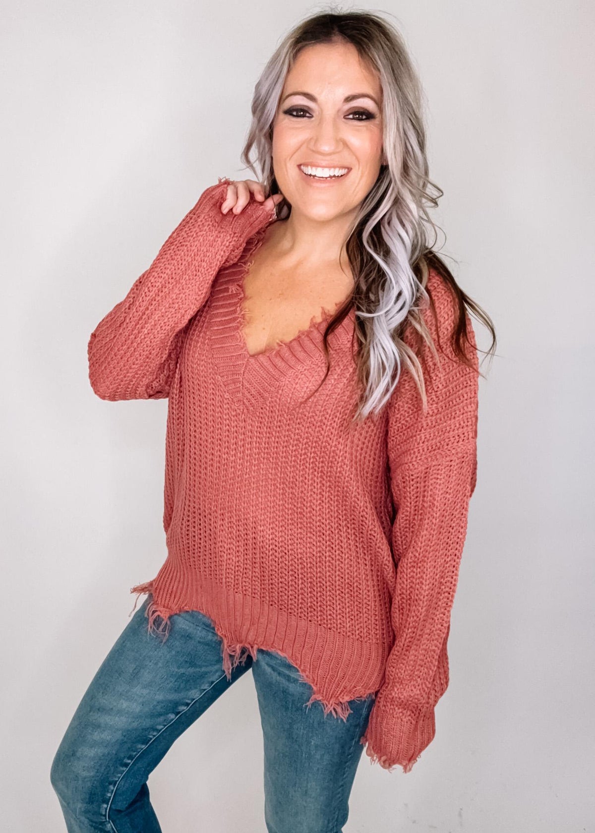 Distressed Hem Knit Sweater