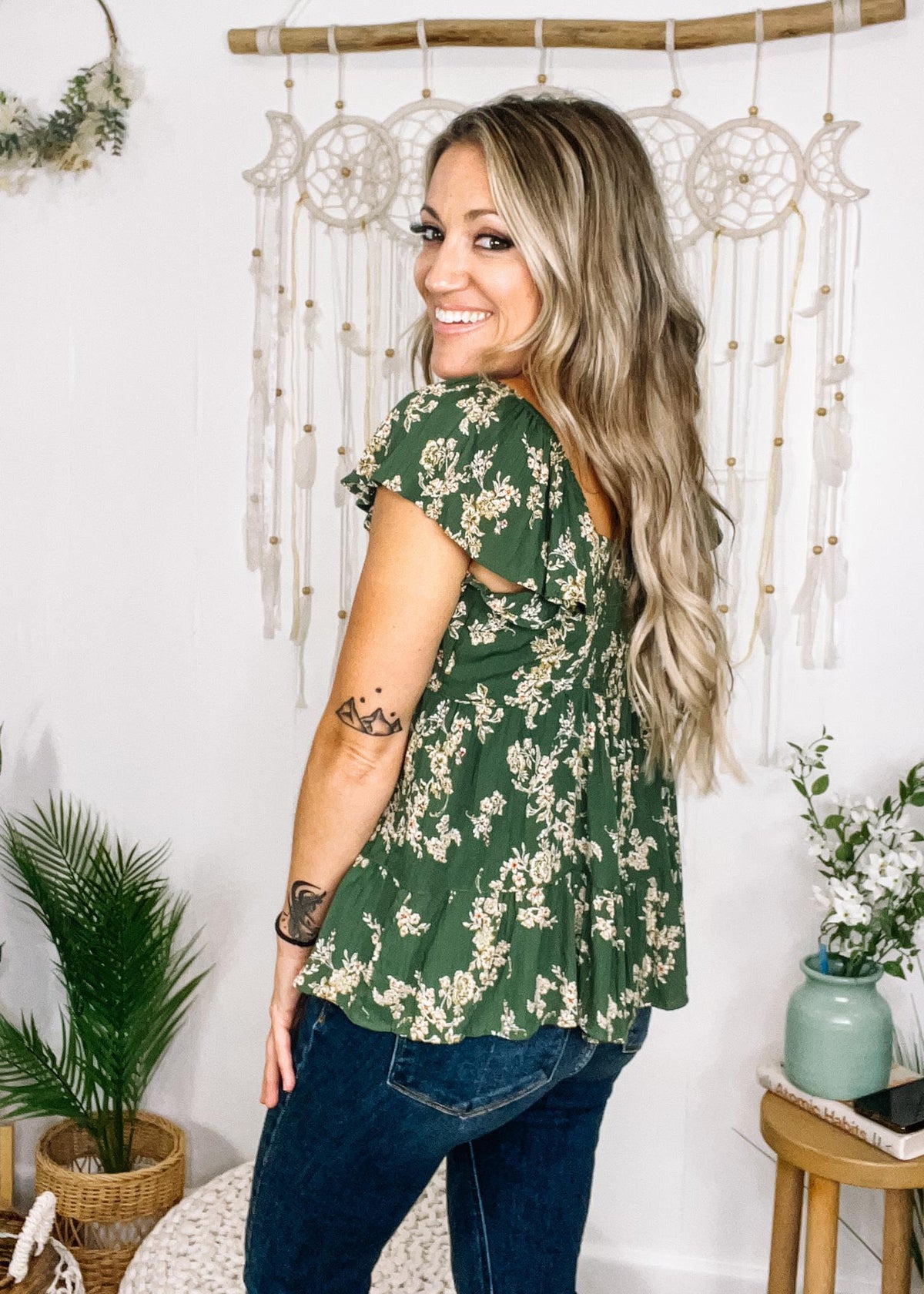 Olive and Ivory Floral Blouse