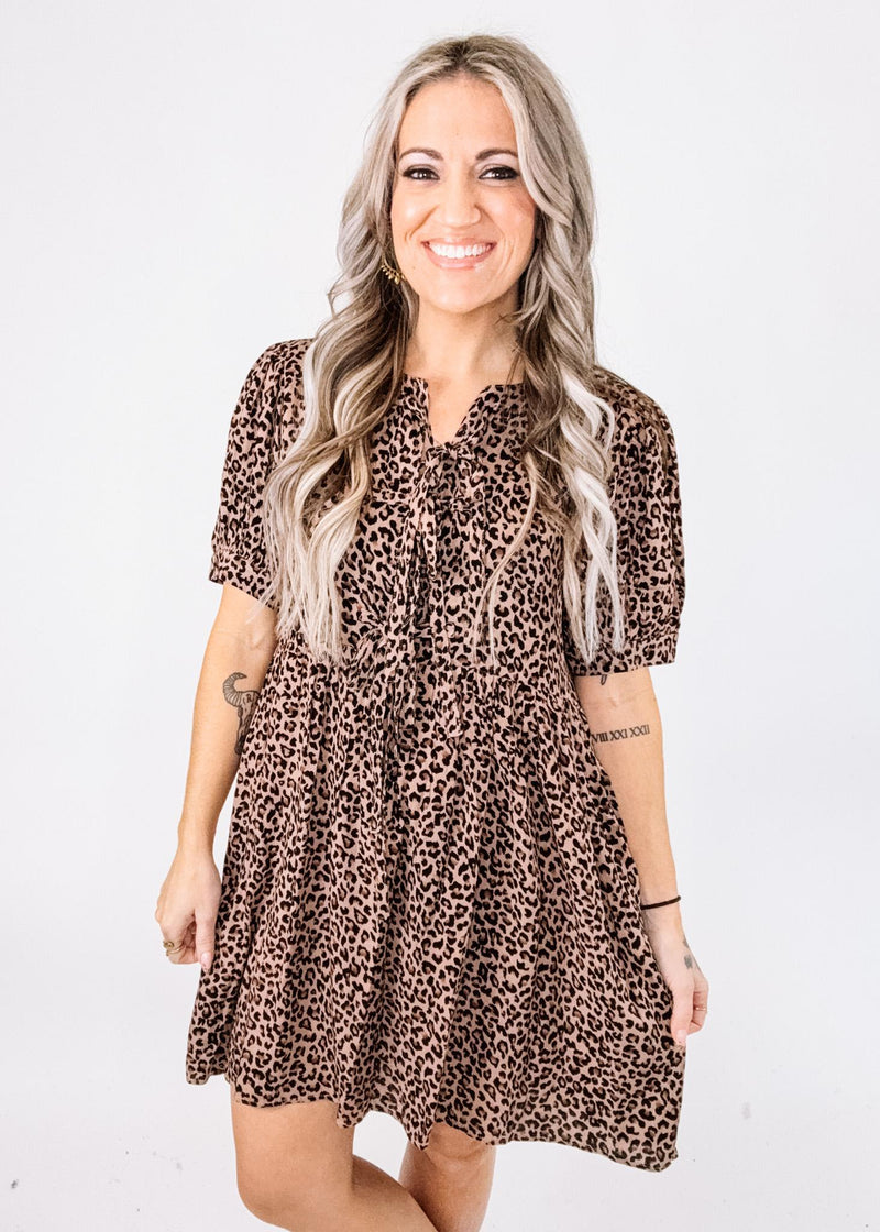 Leopard Print Tie String Dress