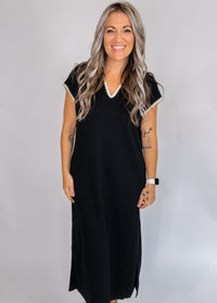 Black Embroider Trim Maxi with Collar