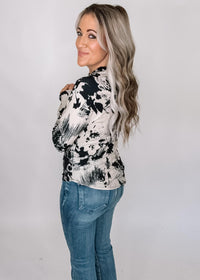 Mock Neck Long Sleeve Asymmetrical Floral Top