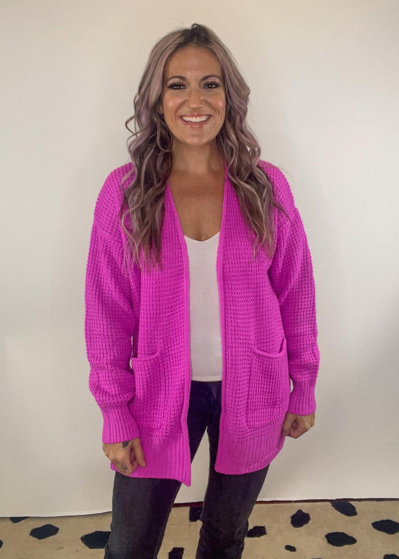 A - Waffle Open Cardigan