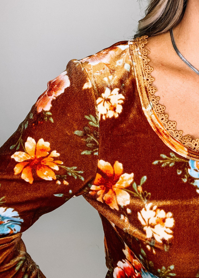 Rust Floral Velvet Top