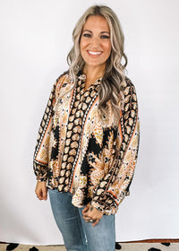 Printed Covered Button Blouse