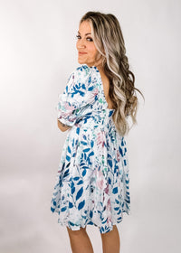 Puff Sleeve Floral Mini Dress with Pockets