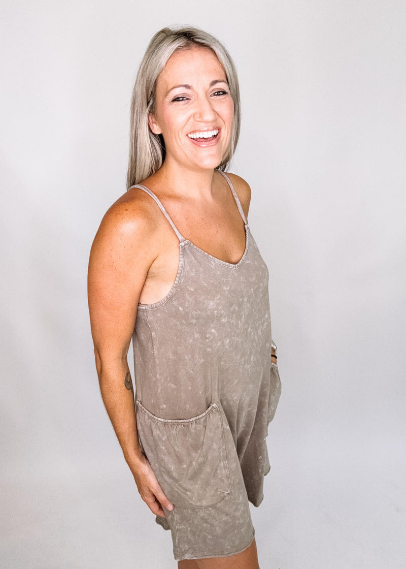 Tan Ruffle Trim Romper