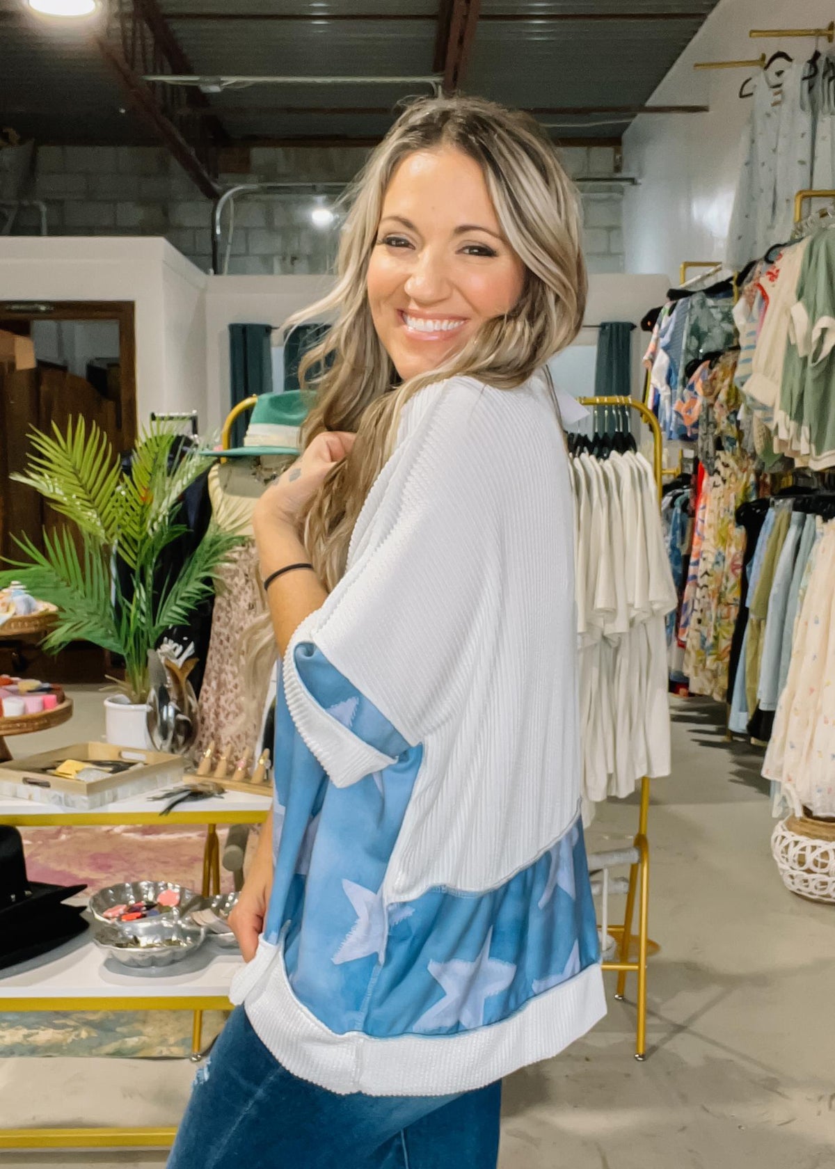Drop Shoulder Oversized Watercolor Star Top