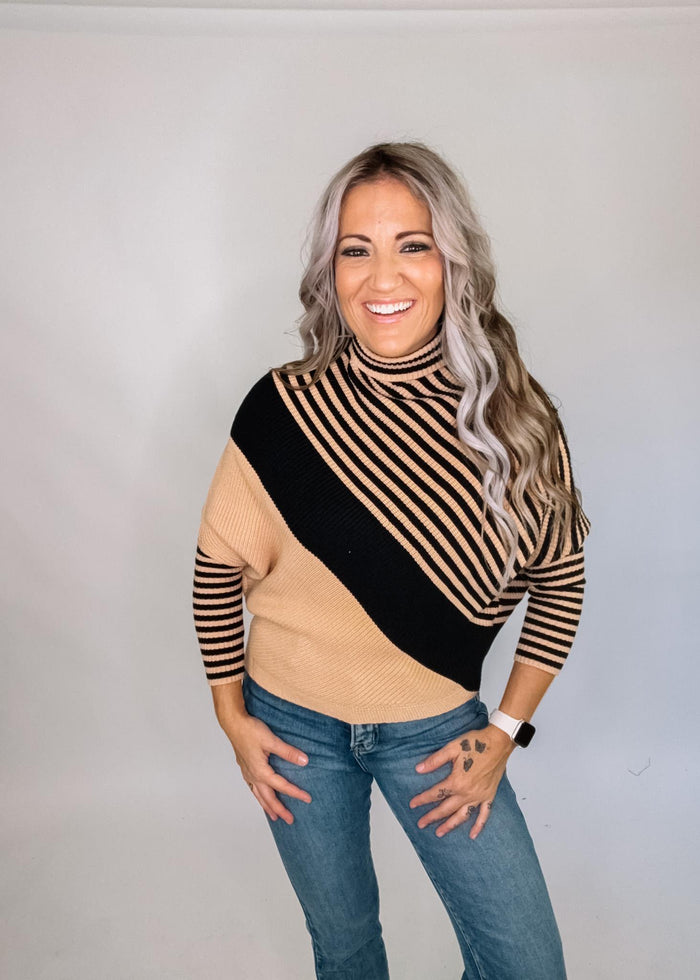 Turtle Neck Diagonal Stripe Top