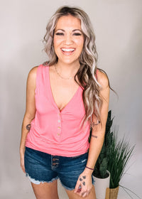 Sleeveless Top with Front Buttons