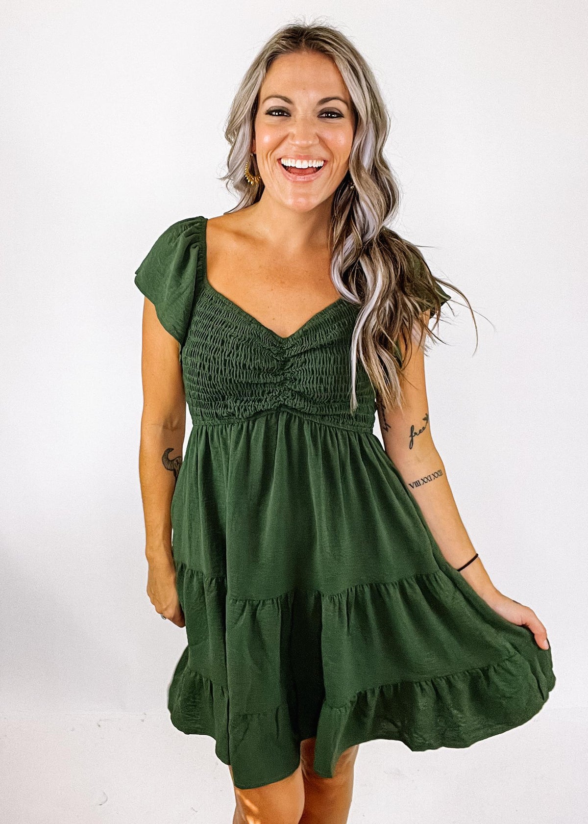 Green Smocked Top Mini Dress