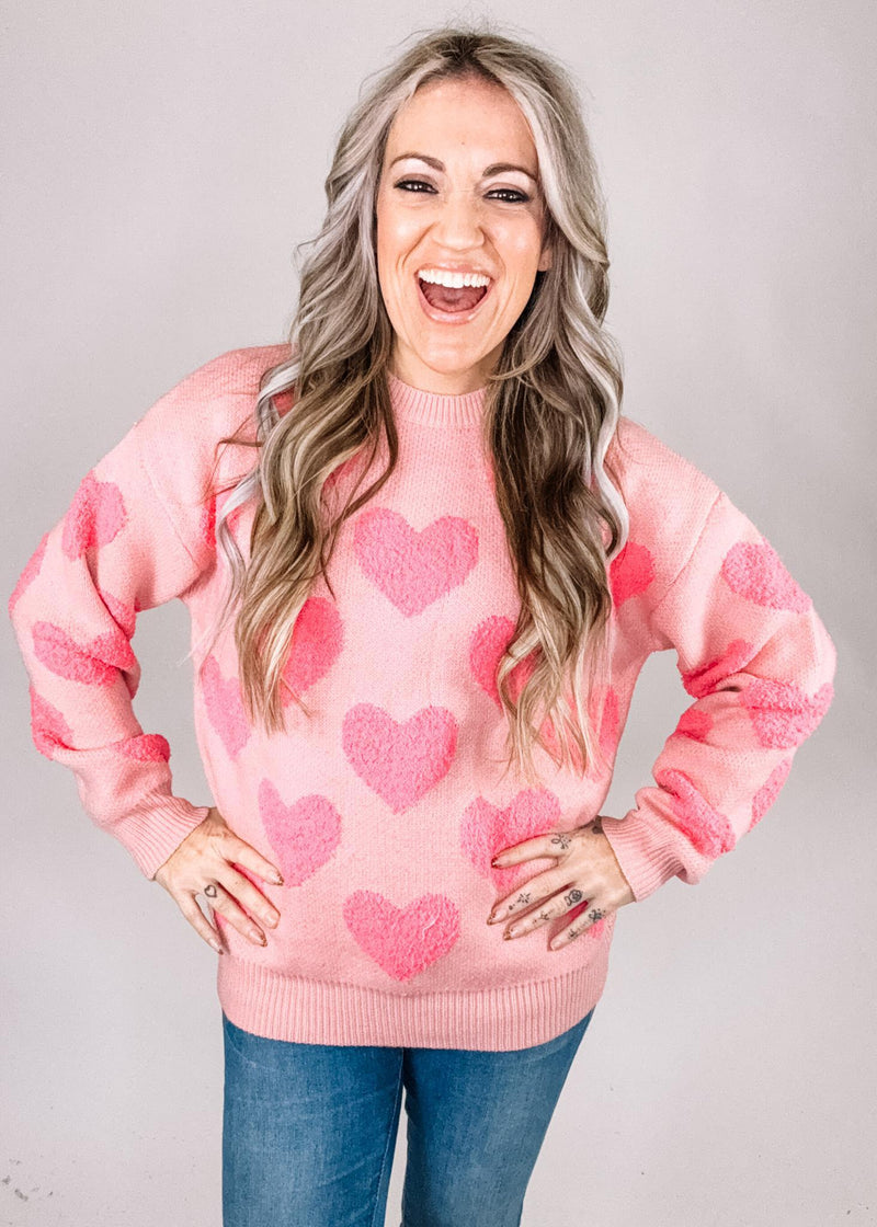 Pink Heart Knit Sweater