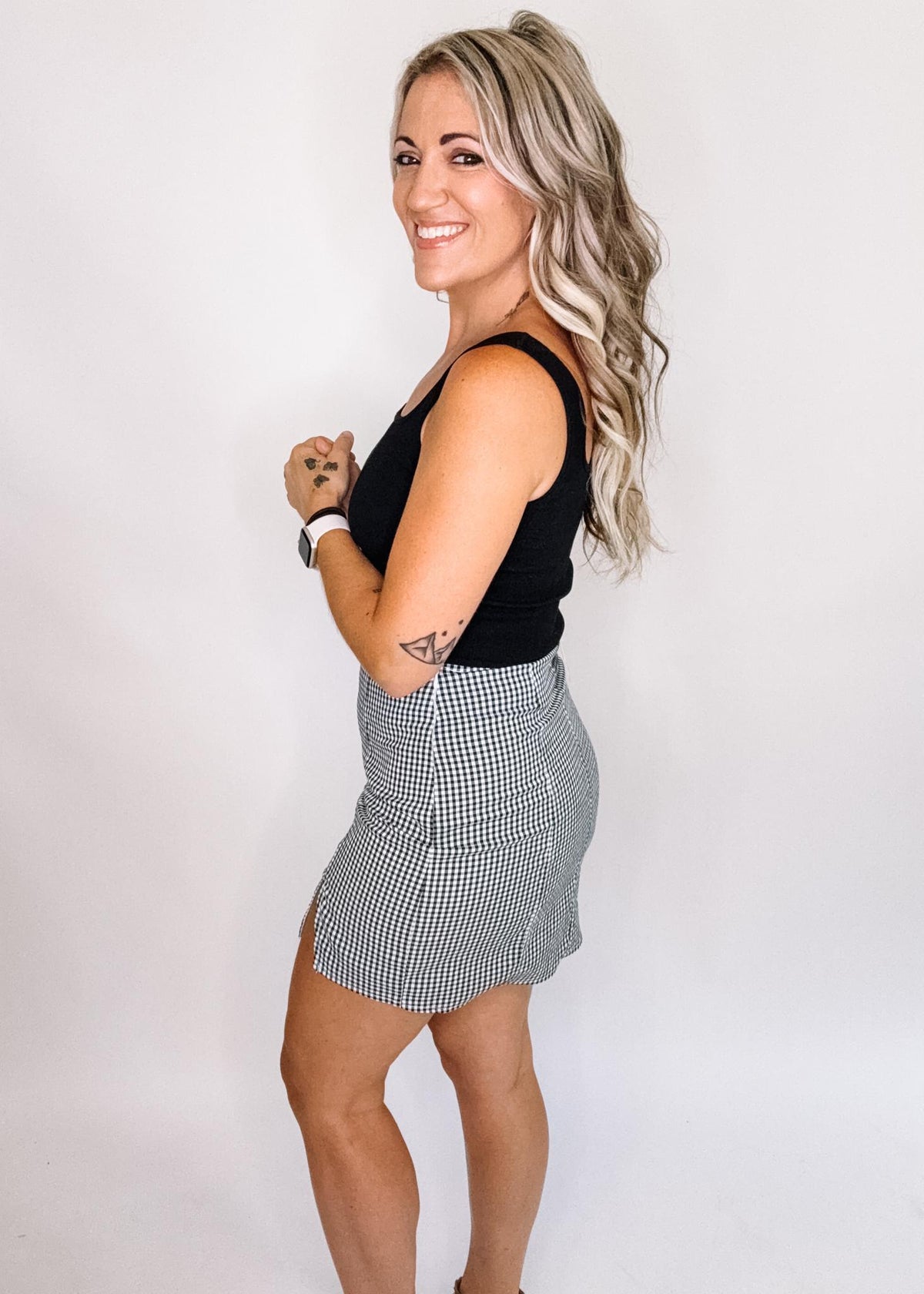 Gingham Side Slit Mini